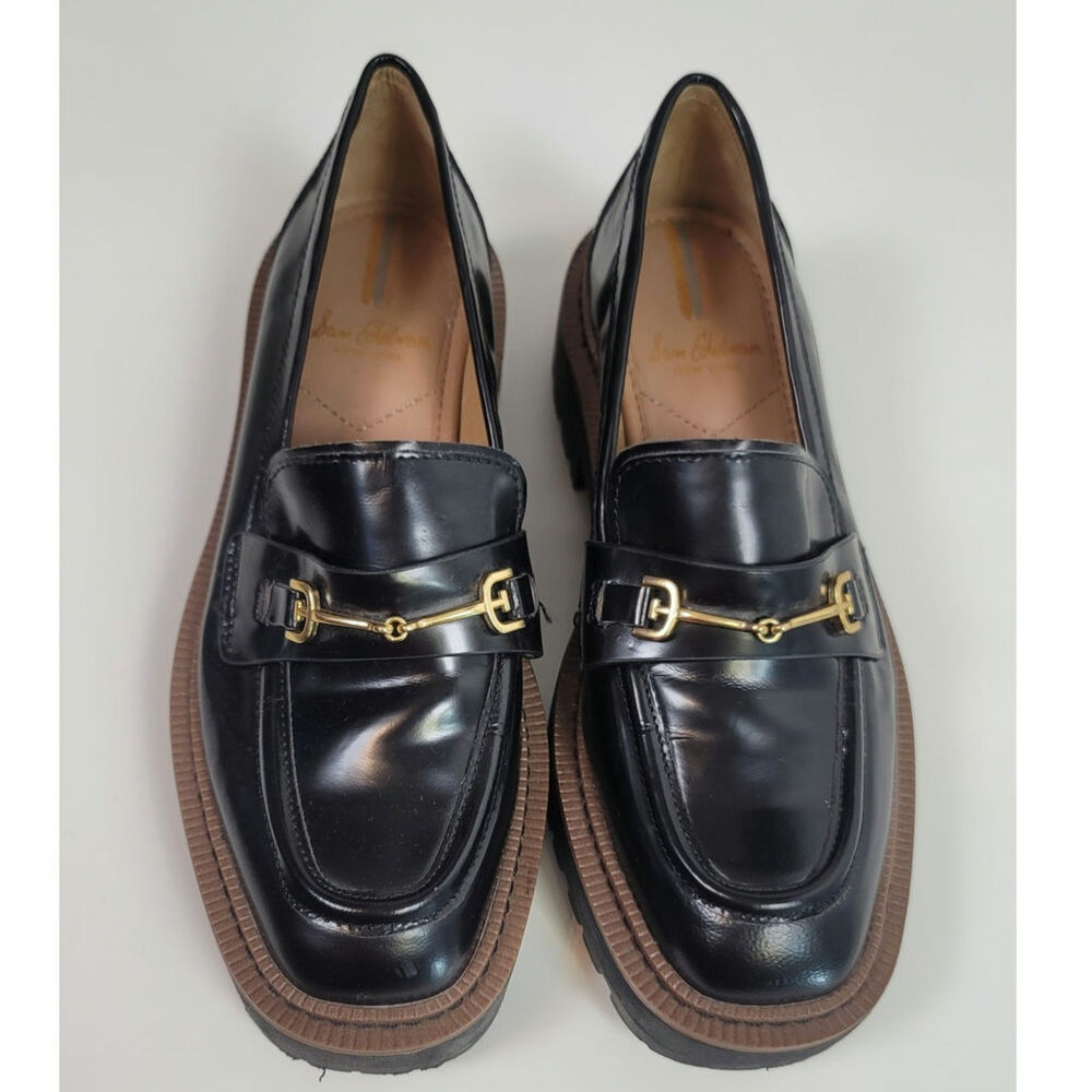 SAM EDELMAN LAURS PLATFORM LOAFERS IN BLACK PATENT LEATHER, SZ 6 - Picture 7 of 16